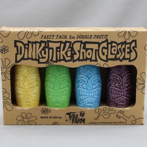 Vintage Tiki Mug Set - Dinky Tiki Shot Glasses by TikiFarm - Ceramic 4 Pack - Picture 1 of 7